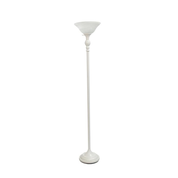 Lalia Home Classic 1 Light Torchiere Floor Lamp with Marbleized Glass Shade, White LHF-3001-WH